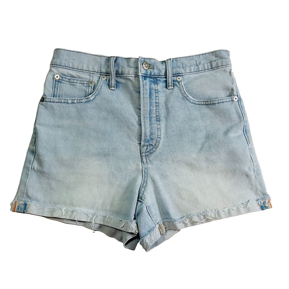 Madewell Women's 28 Perfect Jean Shorts Fallon Wash Blue Pride Rainbow Selvedge